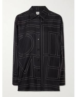 TOTEME Embroidered Silk-Twill Shirt - Black