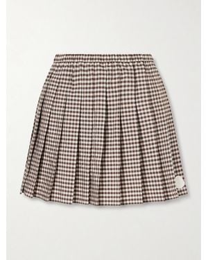 Moncler Appliquéd Pleated Gingham Cotton-Blend Mini Skirt - Brown