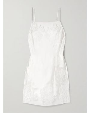 Carine Gilson Lace-Trimmed Silk-Satin Chemise - White