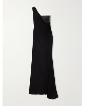 Alex Perry Asymmetric Leather And Jersey Gown - Black