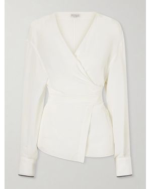 Brunello Cucinelli Wrap Silk Blouse - Natural