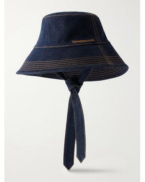 Zimmermann Logo-Embroidered Tie-Detailed Denim Bucket Hat - Blue