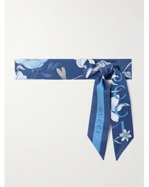 Gucci Flora Floral-Print Silk-Twill Scarf - Blue