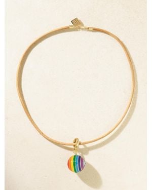 Lauren Rubinski 14-Karat, Enamel And Leather Necklace - Natural
