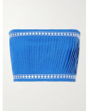 Emporio Sirenuse Flavia Pleated Linen And Cotton-Blend Top - Blue