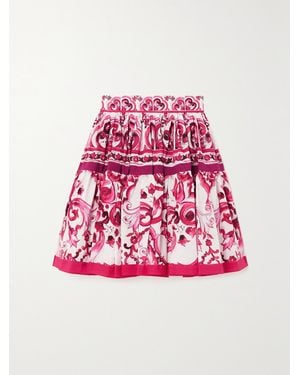 Dolce & Gabbana Maiolica Minirock Aus Bedruckter Baumwollpopeline Mit Falten - Pink