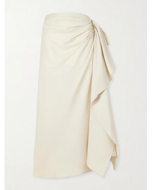 Heirlome Liliana Gathered Silk-Twill Midi Skirt - Natural