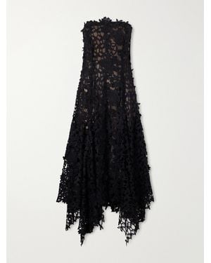 Oscar de la Renta Guipure Lace-Trimmed Mesh Midi Dress - Blue