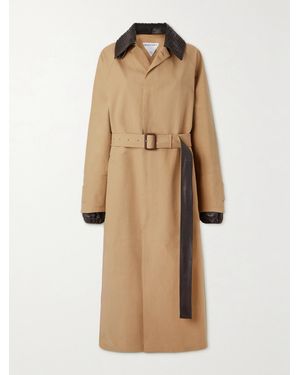 Bottega Veneta Belted Leather-Trimmed Cotton-Garbardine Trench Coat - Natural