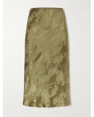 ALÉMAIS Winifred Lace-Trimmed Floral-Jacquard Midi Skirt - Green