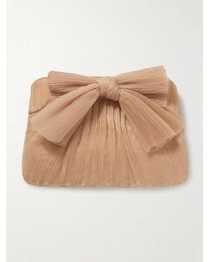 Loeffler Randall Rayne Bow-Embellished Plissé-Organza Clutch - Natural