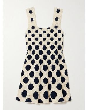 Escvdo Azucena Polka-Dot Crocheted Cotton Mini Dress - White