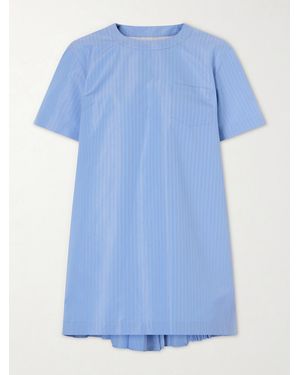 Sacai Pleated Striped Cotton-Blend Poplin Mini Dress - Blue
