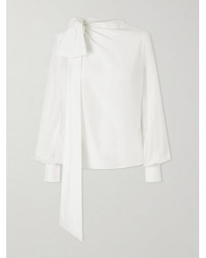 McQueen Bow-Detail Draped Silk Shirt - White
