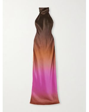 Galvan London Sienna Satin Halterneck Gown - Pink