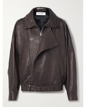 Saint Laurent Oversized-Jacke Aus Strukturiertem Leder - Schwarz