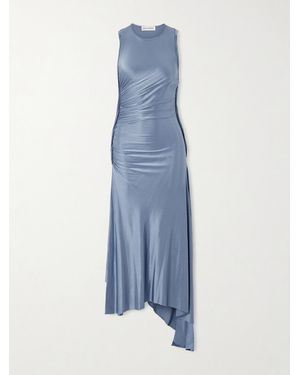 Victoria Beckham Asymmetrisches Midikleid Aus Glänzendem Jersey Mit Raffungen - Blau