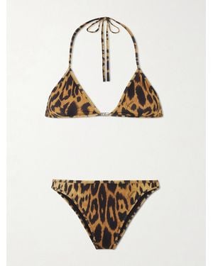 Gucci Leopard-Print Logo-Detailed Bikini - Natural