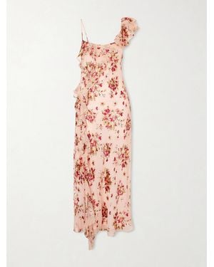 RIXO London Asymmetric Floral-Print Chiffon And Dévoré-Velvet Maxi Dress - White