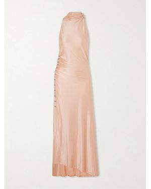 Rabanne Embellished Gathered Satin Midi Dress - Orange