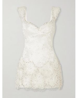 Clio Peppiatt Emma Scalloped Embellished Satin Mini Dress - Natural