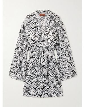 Missoni Belted Striped Crochet-Knit Robe - White
