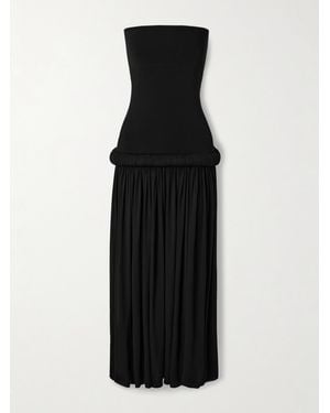Alaïa Strapless Pleated Stretch-Jersey Midi Dress - Black