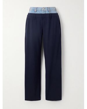 Jonathan Simkhai Ophelia Denim-Trimmed Grain De Poudre Straight-Leg Trousers - Blue