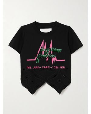 Conner Ives Schiffili Layered Cutout Embroidered Cotton And Satin-Jersey Turtleneck Top - Schwarz