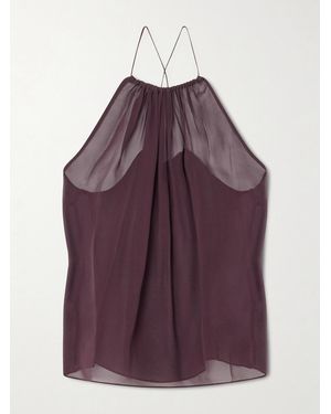 Veronica de Piante Greta Gathered Silk-Chiffon Top - Purple