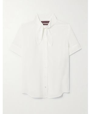 Gucci Chemisier En Soie À Col Noué Et À Broderie - Blanc