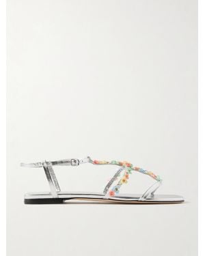 Jimmy Choo Sandales En Cuir Métallisé À Perles Gwyn - Blanc