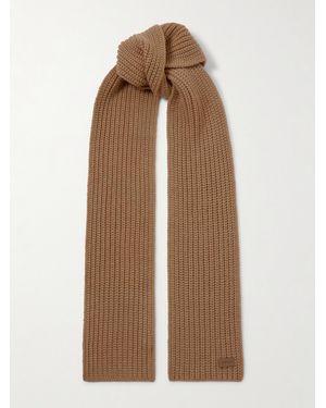 Saint Laurent Appliquéd Ribbed Cashmere Scarf - Natural