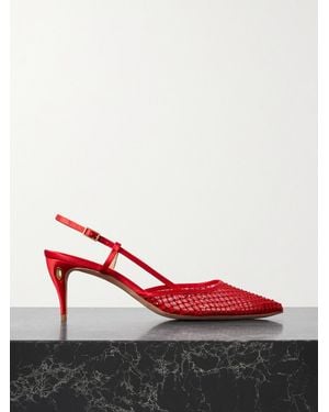 Jennifer Chamandi Mario 65 Satin And Crystal-Embellished Mesh Slingback Pumps - Red