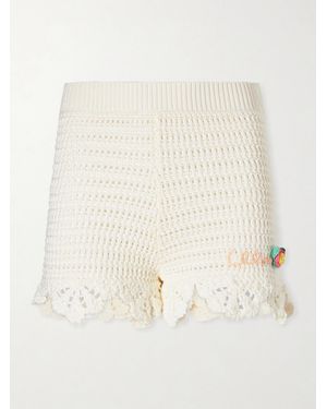 Chloé Appliquéd Crocheted Cotton Shorts - Natural