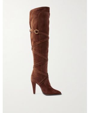 Saint Laurent Janis Embellished Over-The-Knee Suede Boots - Brown