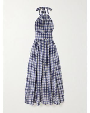 Rosie Assoulin Robe Midi Dos Nu En Crépon À Carreaux Et À Fronces Halter - Bleu