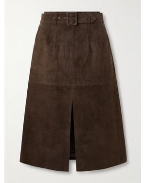 Veronica Beard Alexie Belted Suede Midi Skirt - Brown