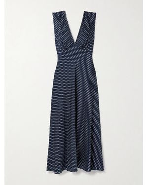Doen Tahlia Belted Polka-Dot Silk-Blend Twill Midi Dress - Blue
