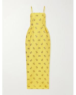 Carolina Herrera Pleated Floral-Jacquard Lurex-Trimmed Crepe Gown - Yellow
