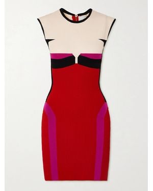 AZ FACTORY Your Body Color-Block Ribbed Stretch-Knit Mini Dress - Red