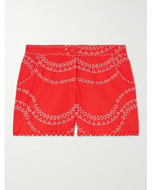 Charo Ruiz Drea Broderie Anglaise Cotton-Blend Shorts - Red