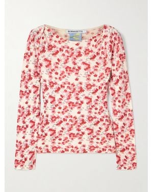 BERNADETTE Luke Waffle-Knit Floral-Print Silk-Blend Top - Red
