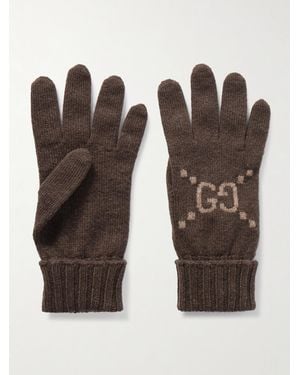Gucci Intarsia-Knit Cashmere Gloves - Brown