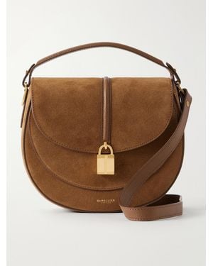 DeMellier The Sienna Saddle Leather-Trimmed Suede Shoulder Bag - Brown