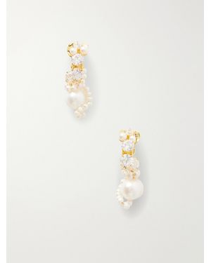 Completedworks Vergoldete Creolen Mit Cubic Zirkonia Und Perlen - Weiß