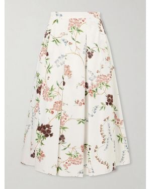 Erdem Floral-Print Pleated Cotton Midi Skirt - Natural