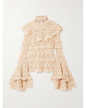 Zimmermann Hypnotic Tiered Crocheted Cotton Turtleneck Top - Natural