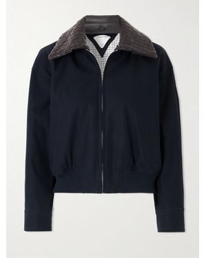 Bottega Veneta Intrecciato Leather-Trimmed Cotton-Twill Jacket - Blue