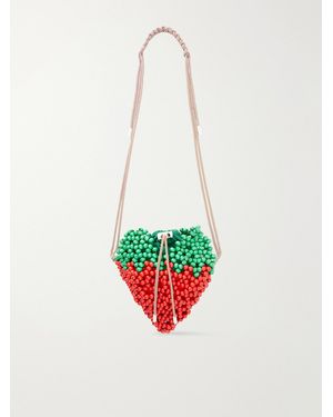 ALÉMAIS Strawberry Beaded Wood Shoulder Bag - White